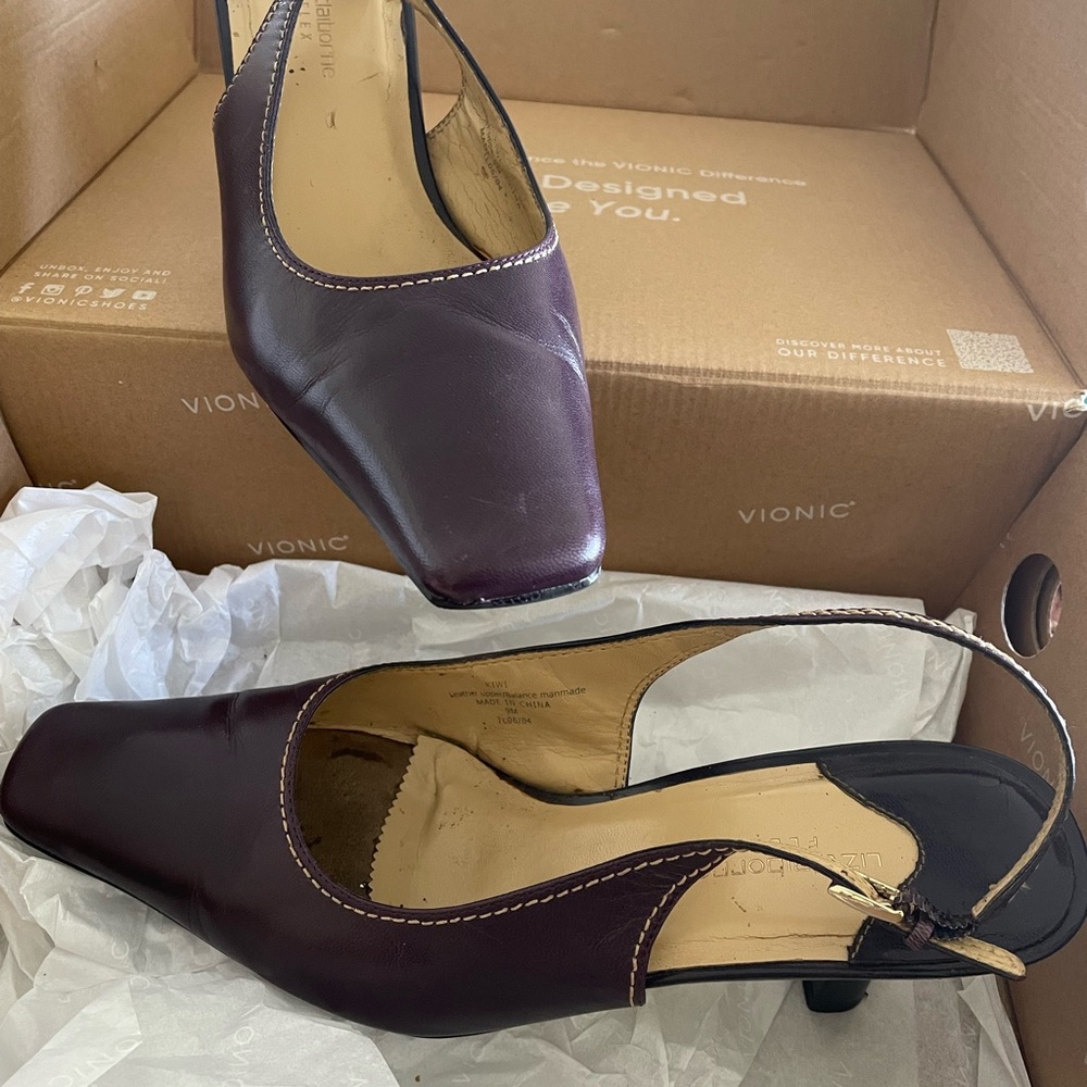 Purple sling back pumps